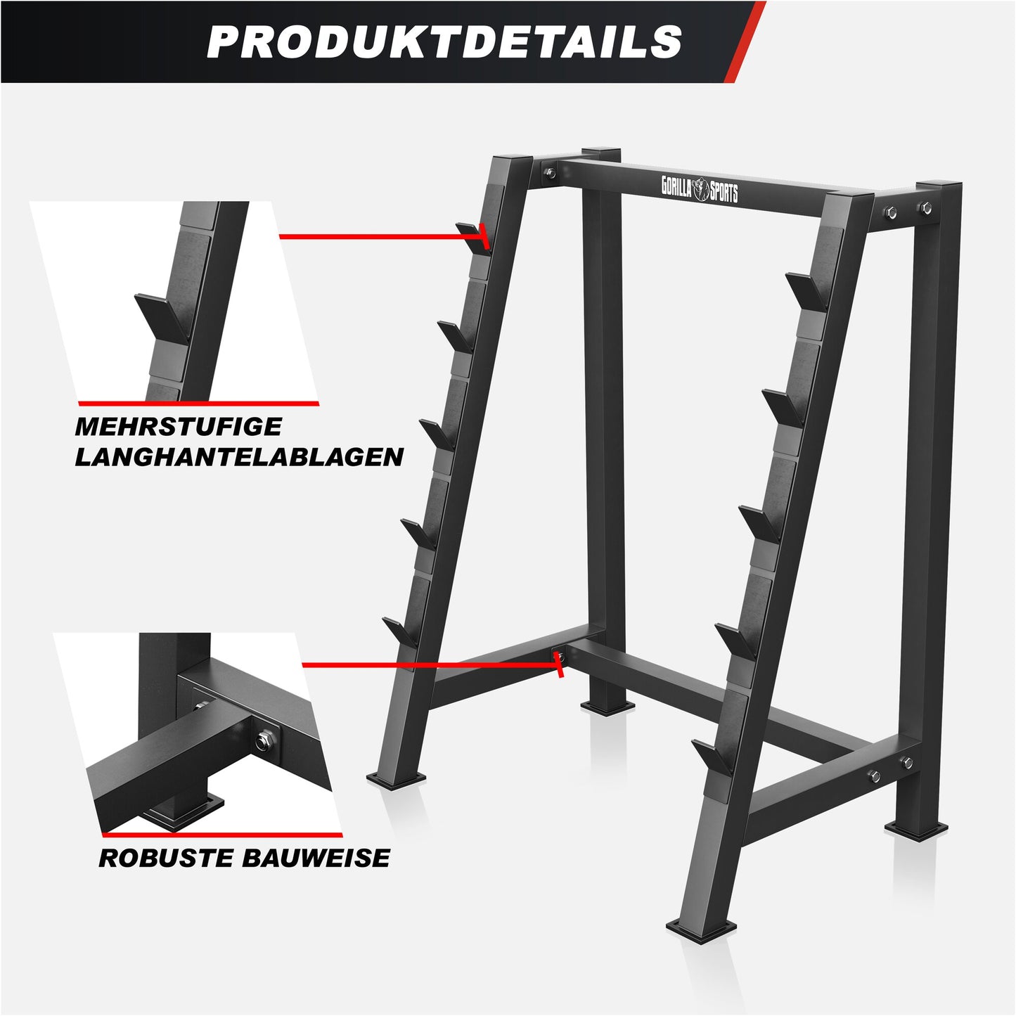 Langhantelablage für 5 Hantelstangen