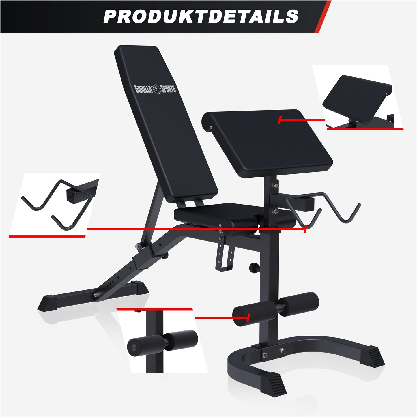 Verstellbare Schrägbank mit Curlpult Weiß/Schwarz