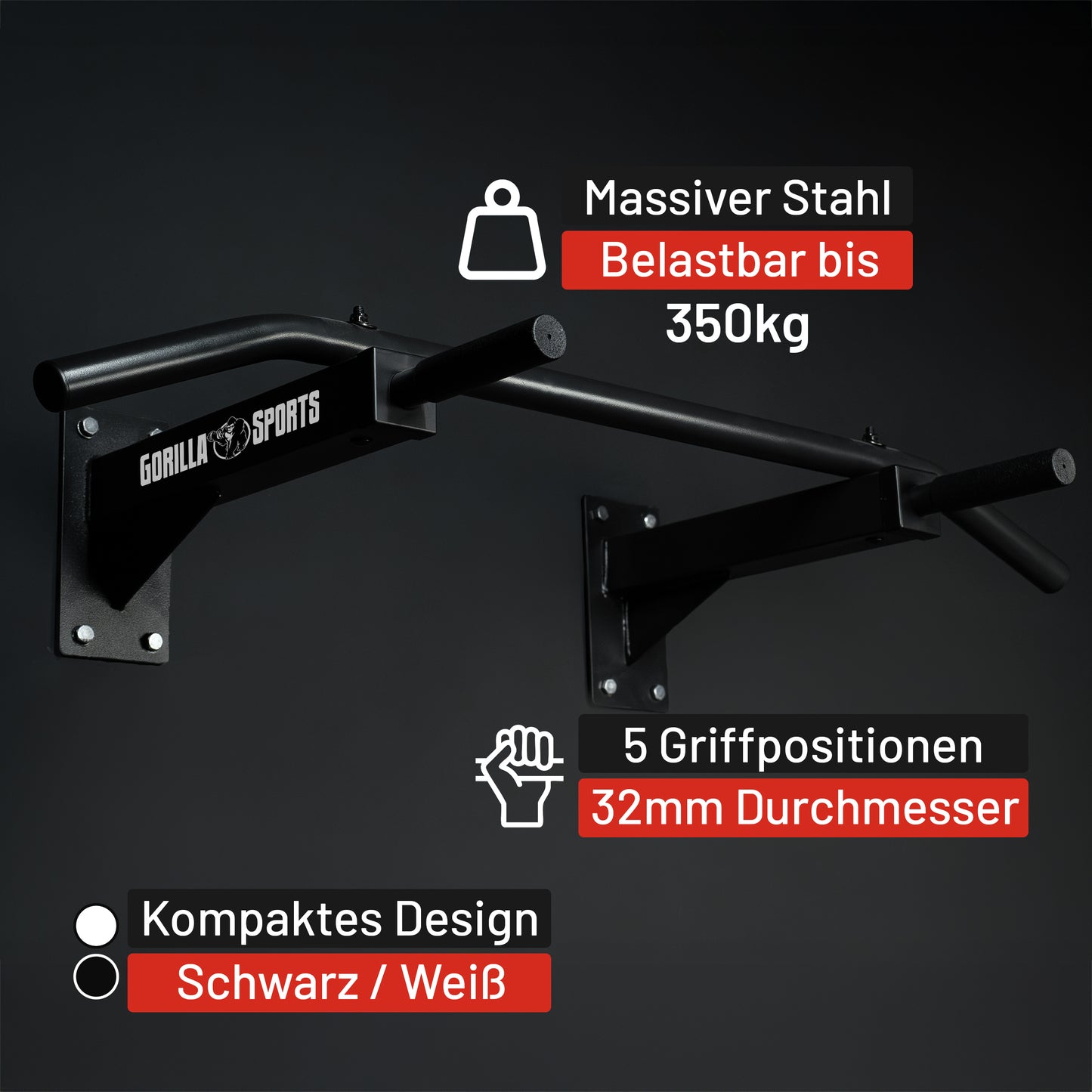 Klimmzugstange Wandbefestigung in Schwarz und Weiß