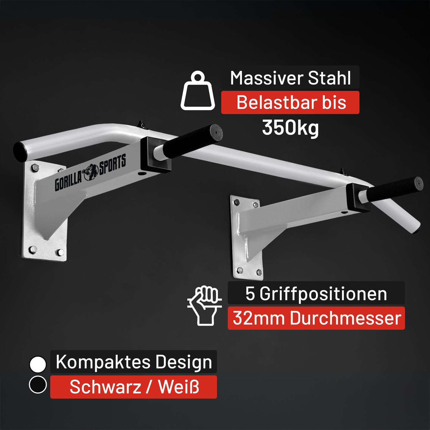 Klimmzugstange Wandbefestigung in Schwarz und Weiß