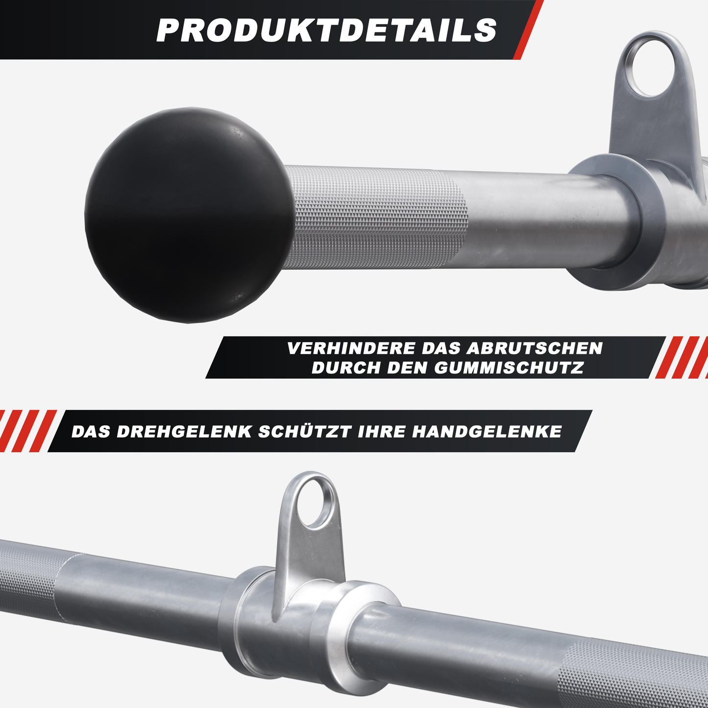 Trizeps-/Bizeps Stange aus Chrom mit Gummi-Ballen - Gorilla Sports DE