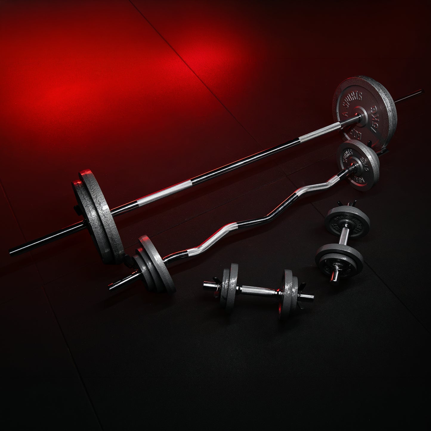Langhantel Set Gusseisen 108 kg mit Federverschlüssen