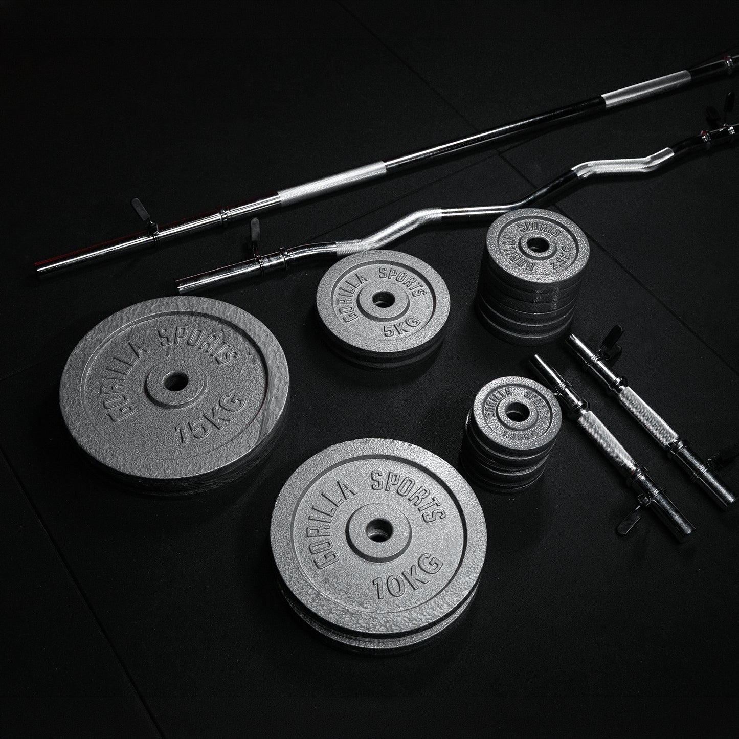 Langhantel Set Gusseisen 108 kg mit Federverschlüssen