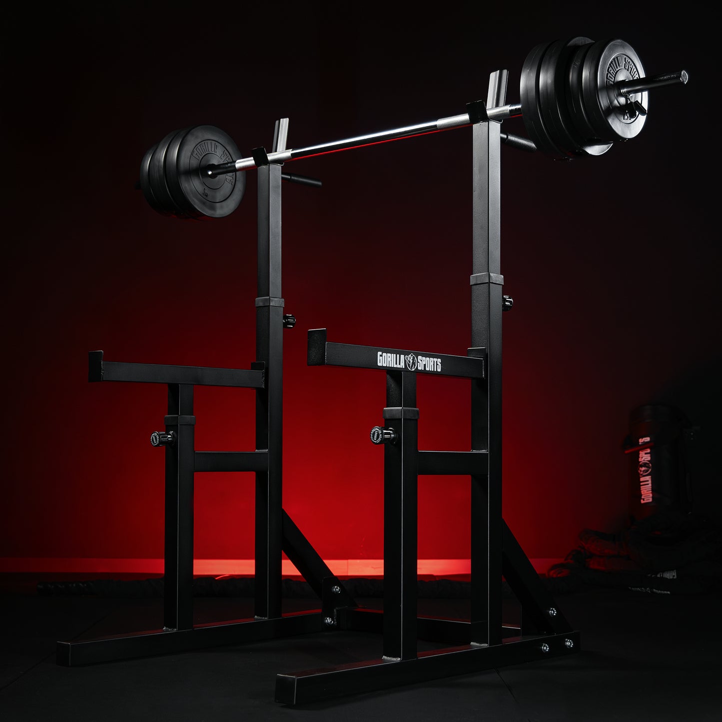 Squat Rack verstellbar in Höhe und Breite inkl, Langhantel Set Kunststoff 40 kg