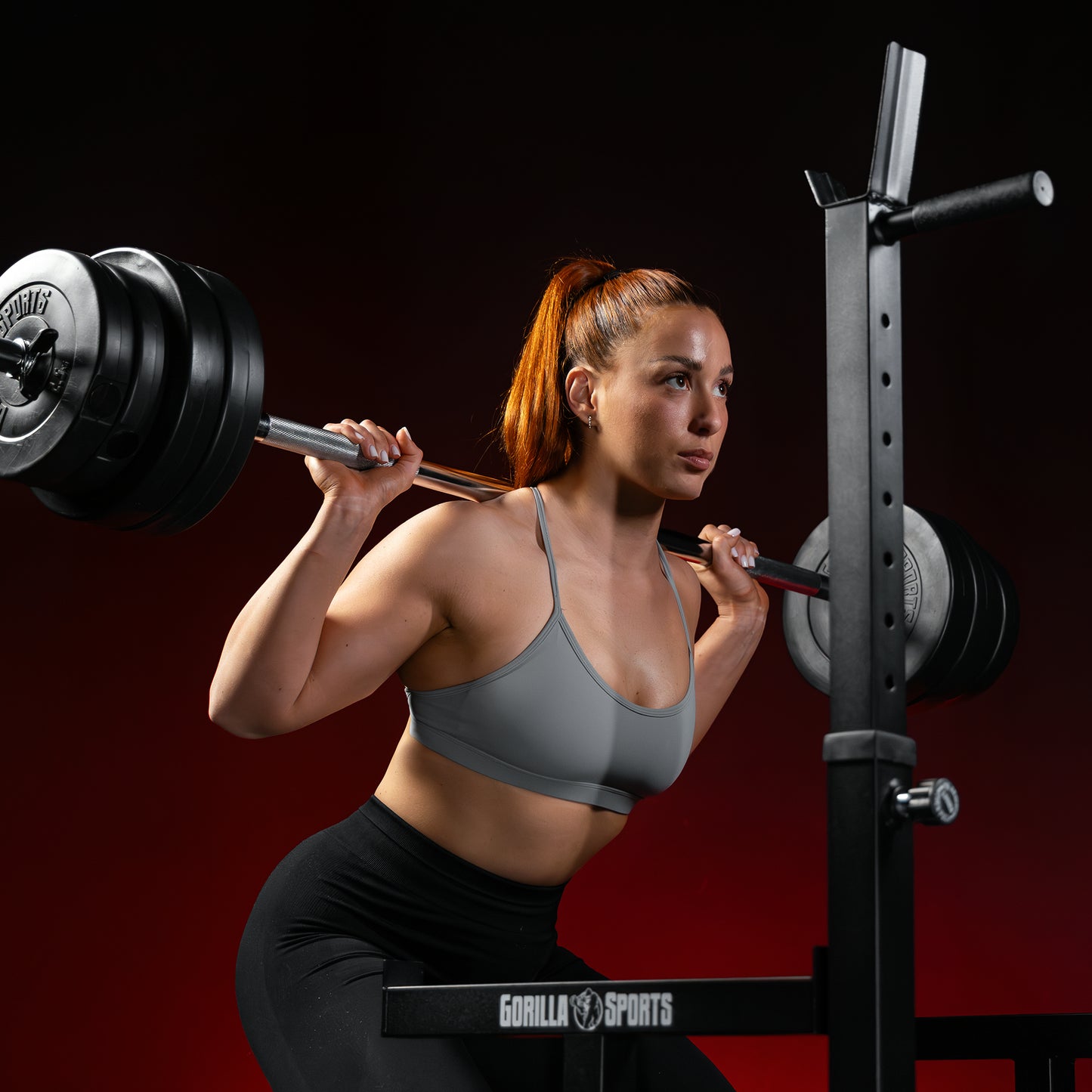 Squat Rack verstellbar in Höhe und Breite inkl, Langhantel Set Kunststoff 40 kg