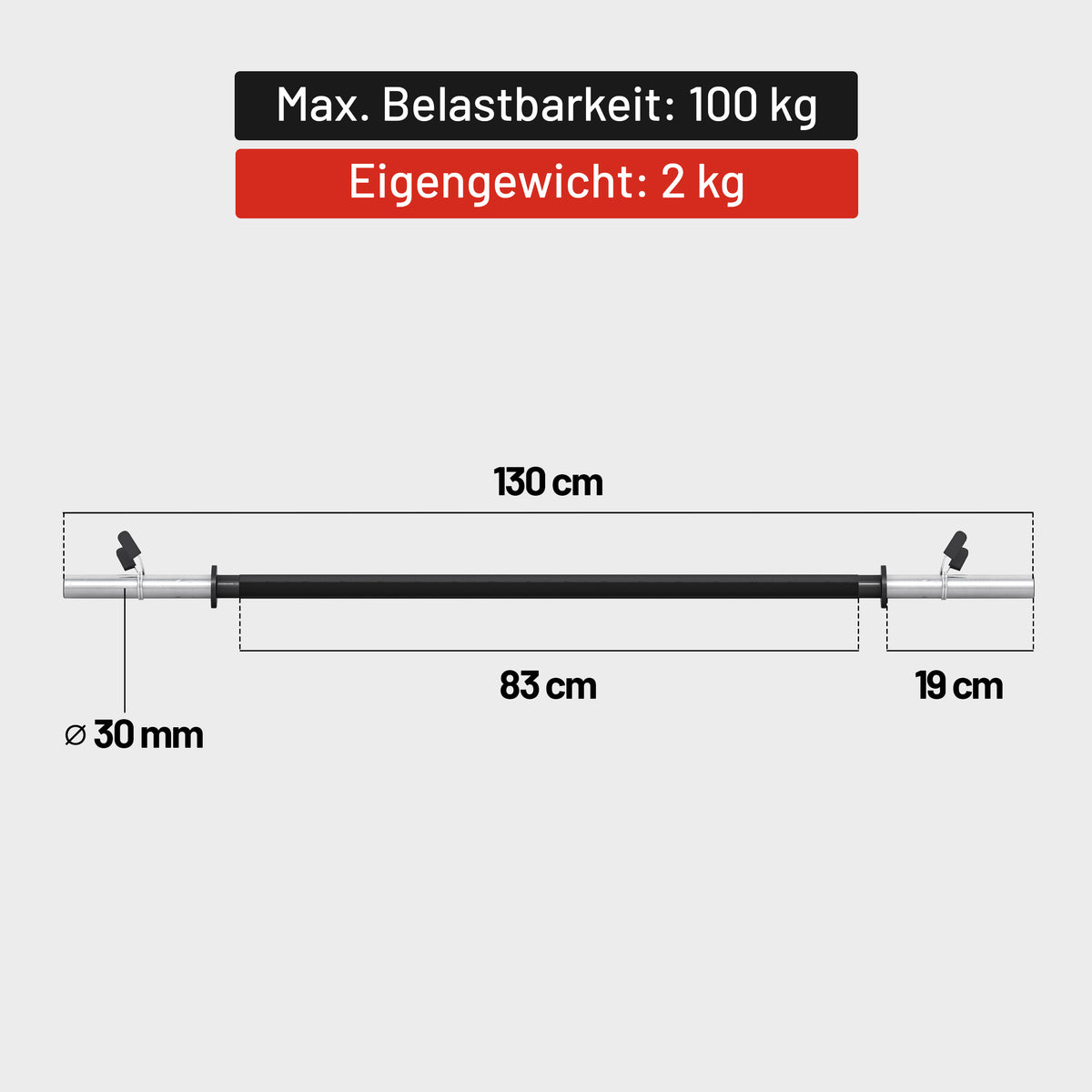 Langhantel Aerobic 130 cm mit Federverschlüssen