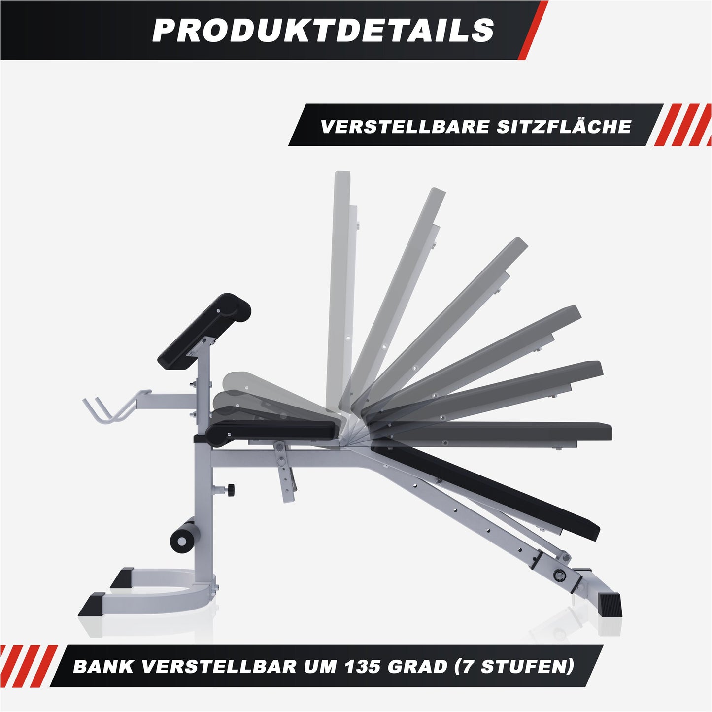 Verstellbare Schrägbank mit Curlpult Weiß/Schwarz