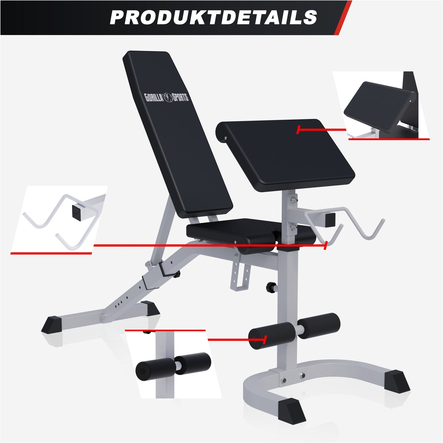 Verstellbare Schrägbank mit Curlpult Weiß/Schwarz