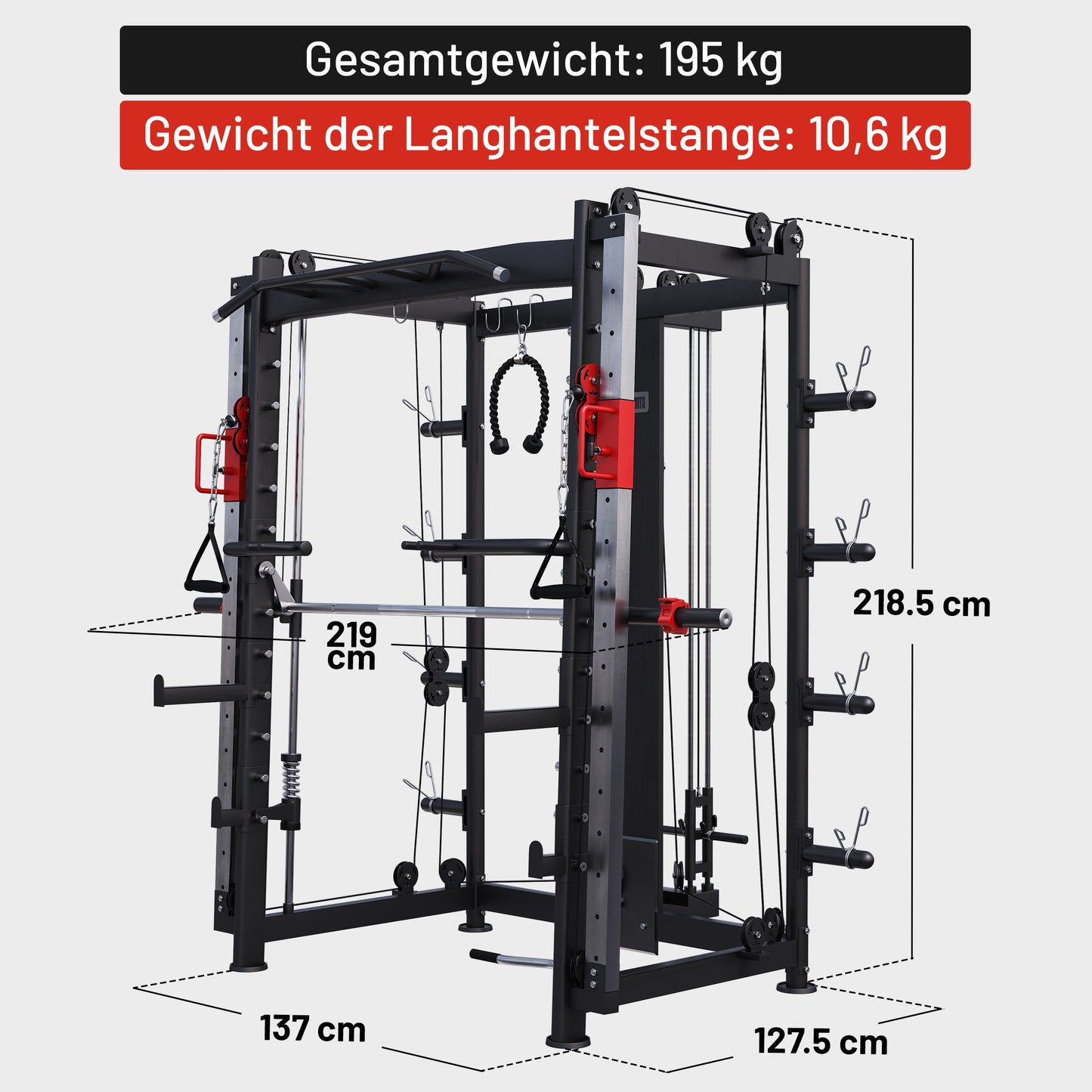 Smith Machine inkl, Klimmzugstange, Dipgriffen und Kabelzug