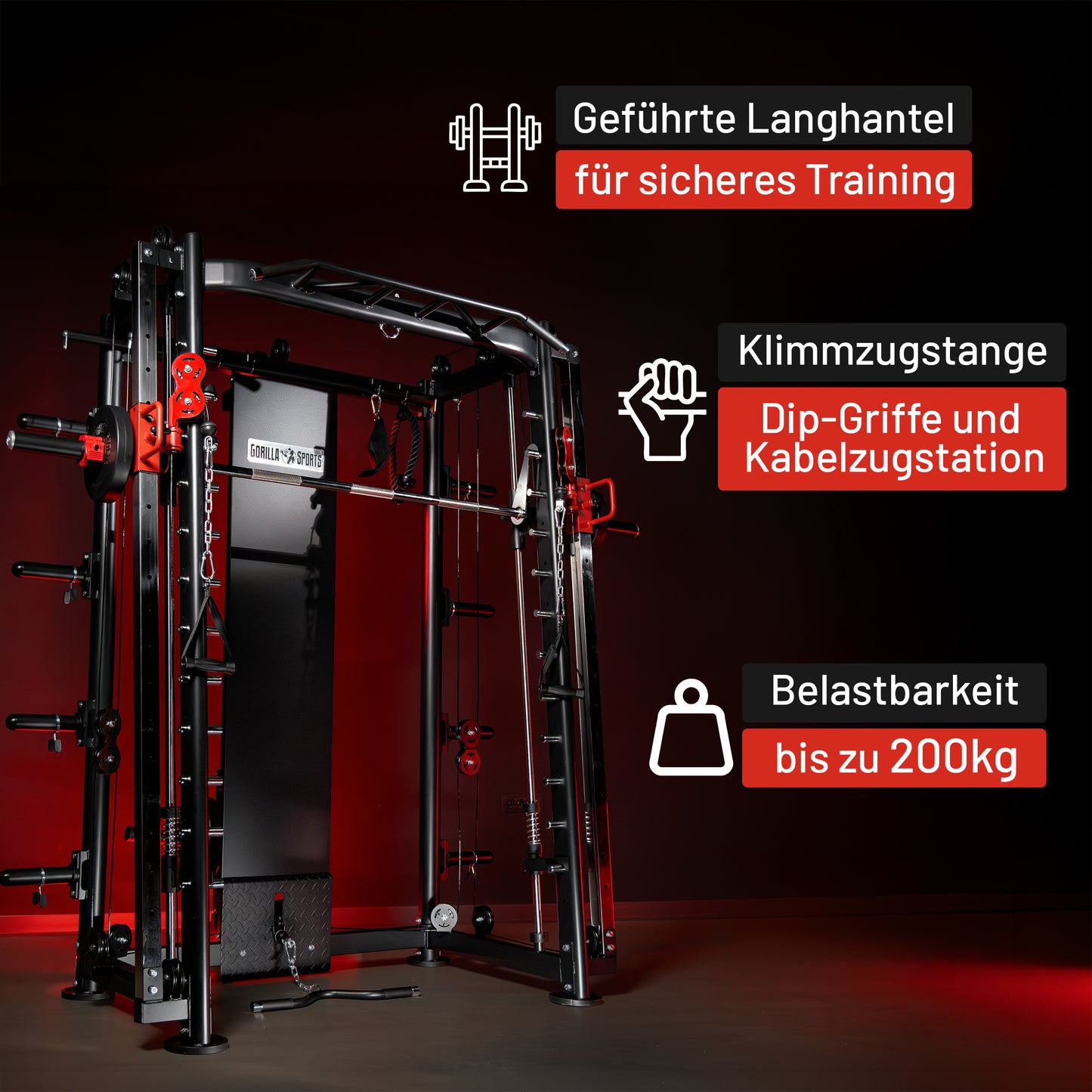 Smith Machine inkl, Klimmzugstange, Dipgriffen und Kabelzug
