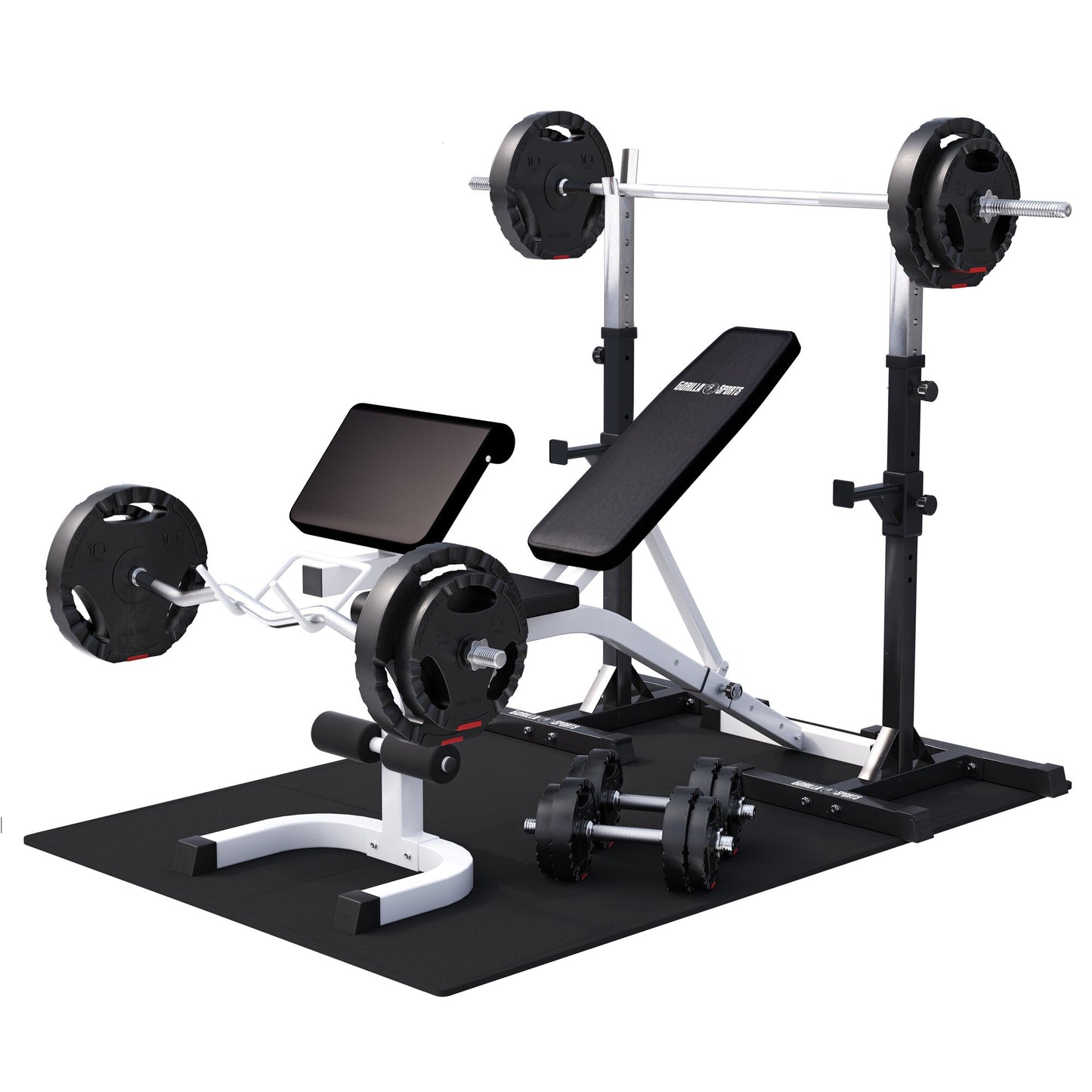 Schrägbank mit Squat Rack inkl, Langhantel Set 75 kg