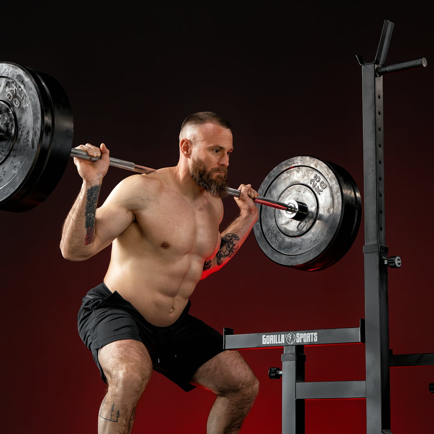 Squat Rack verstellbar in Höhe und Breite inkl, Olympia Bumper Plate Langhantel Set 170 kg