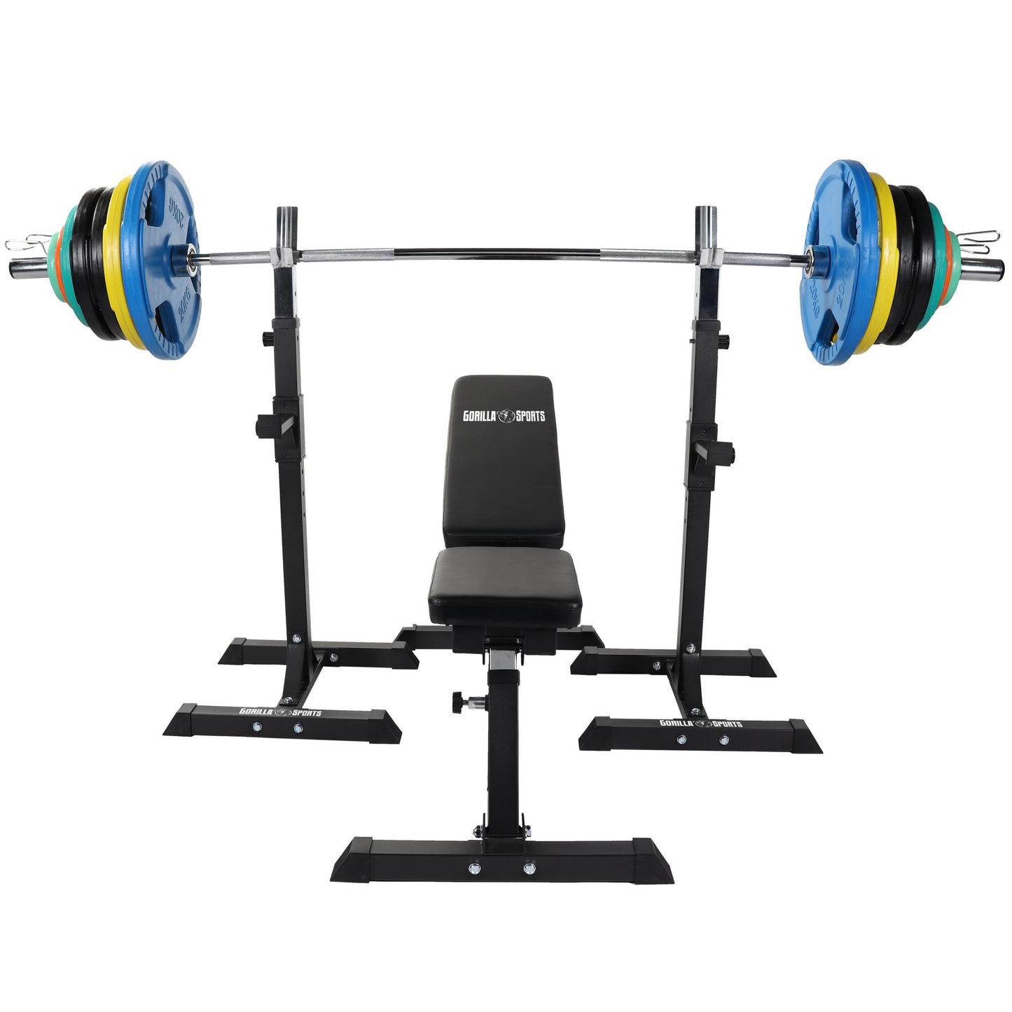 Schrägbank mit Squat Rack inkl, Langhantelset Olympia 150 kg