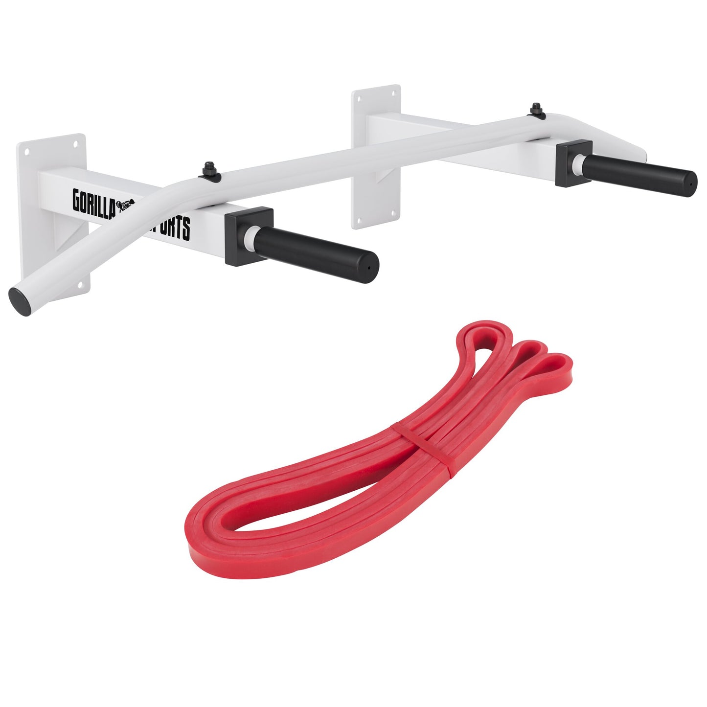 Klimmzugset (Klimmzugstange + Resistance Band) weiß und schwarz - Gorilla Sports DE