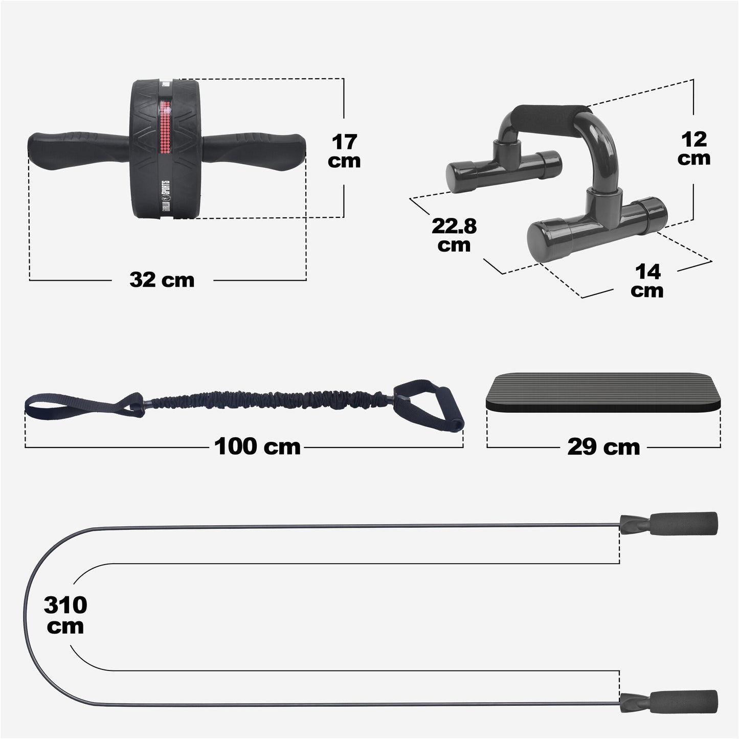 Ab Roller Set inkl. Kniematten, Springseil und Liegestützgriffe