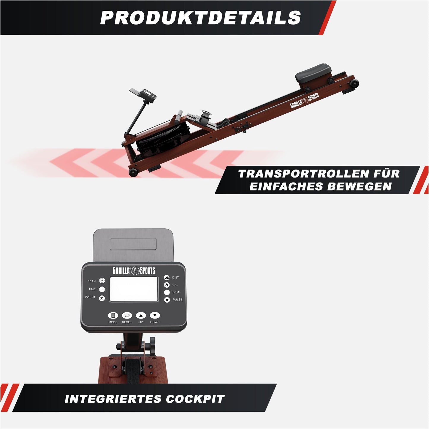 Rudergerät aus Holz mit Wasserwiderstand, klappbar