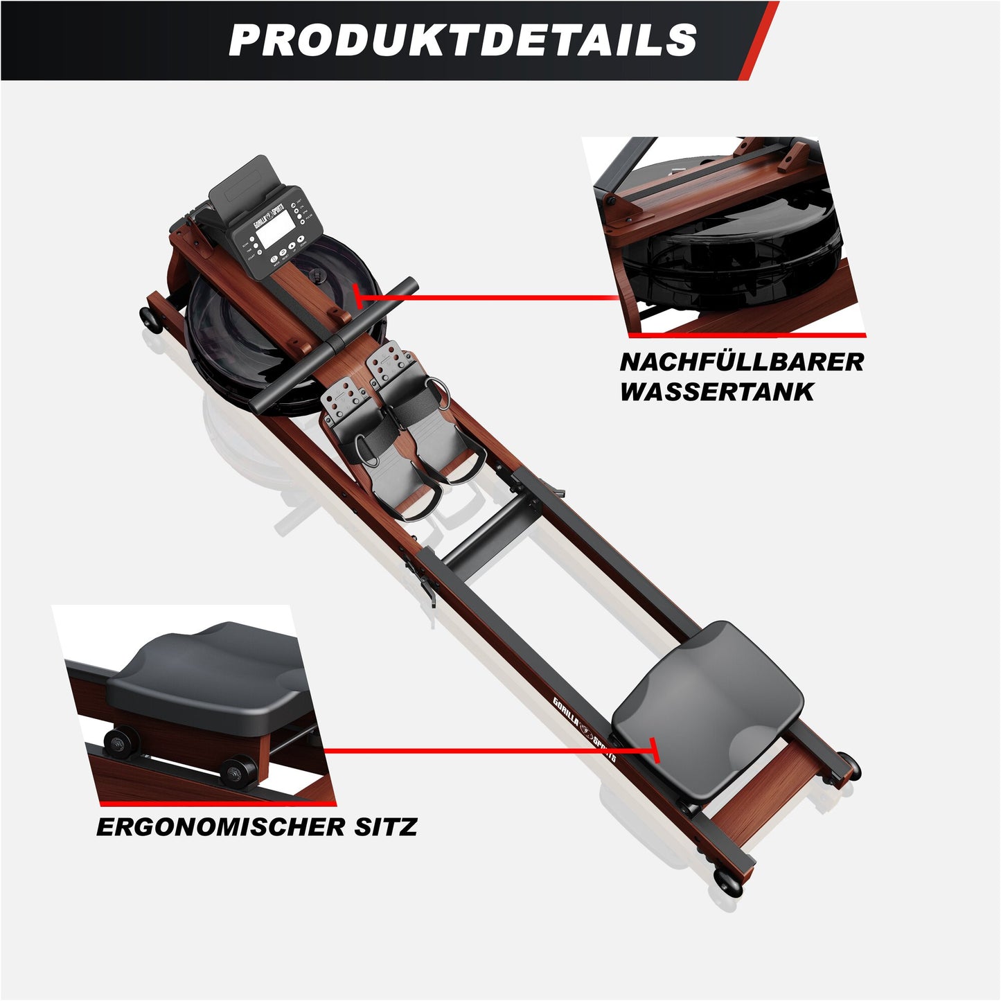 Rudergerät aus Holz mit Wasserwiderstand, klappbar