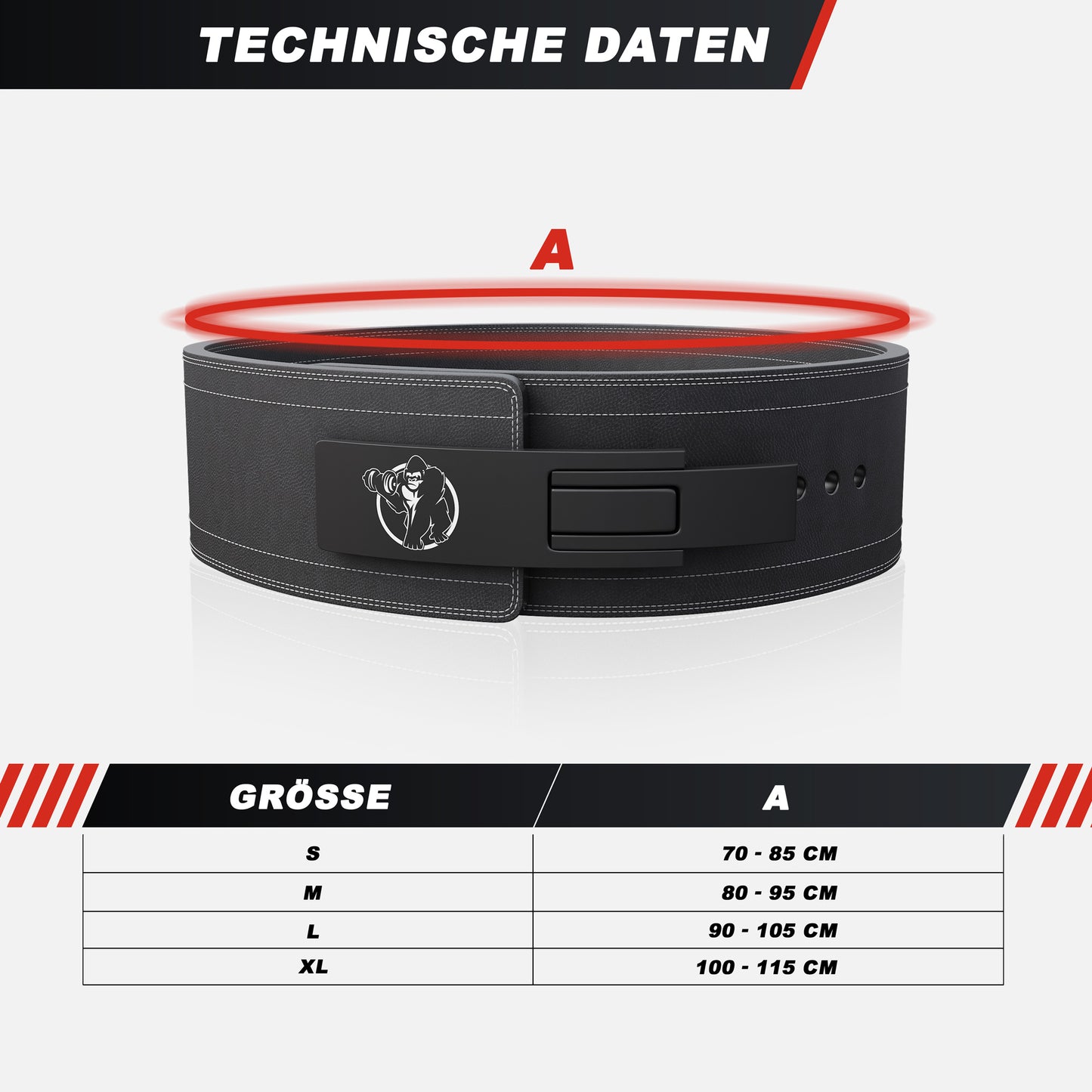 Gewichthebergürtel Leder 10 mm S - XL - Gorilla Sports DE