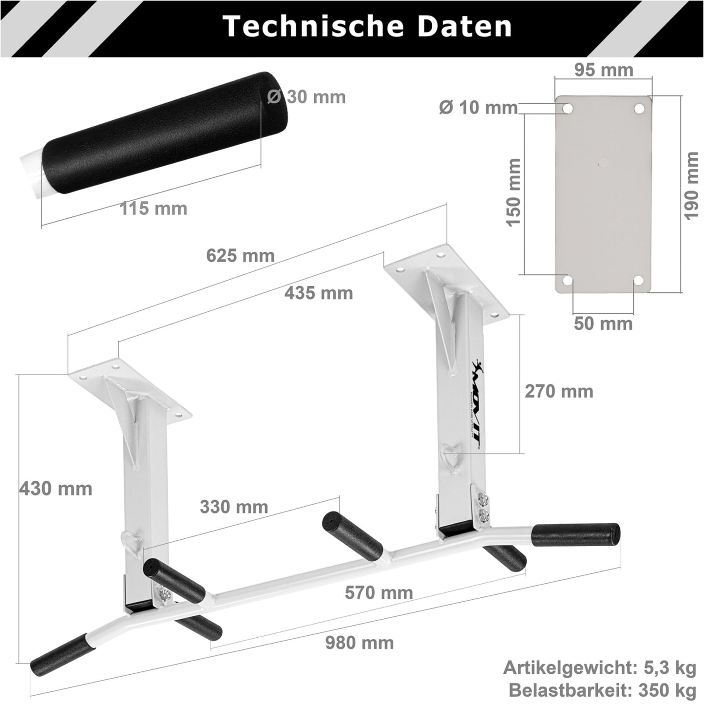 Klimmzugstange Deckenmontage Schwarz/Weiss