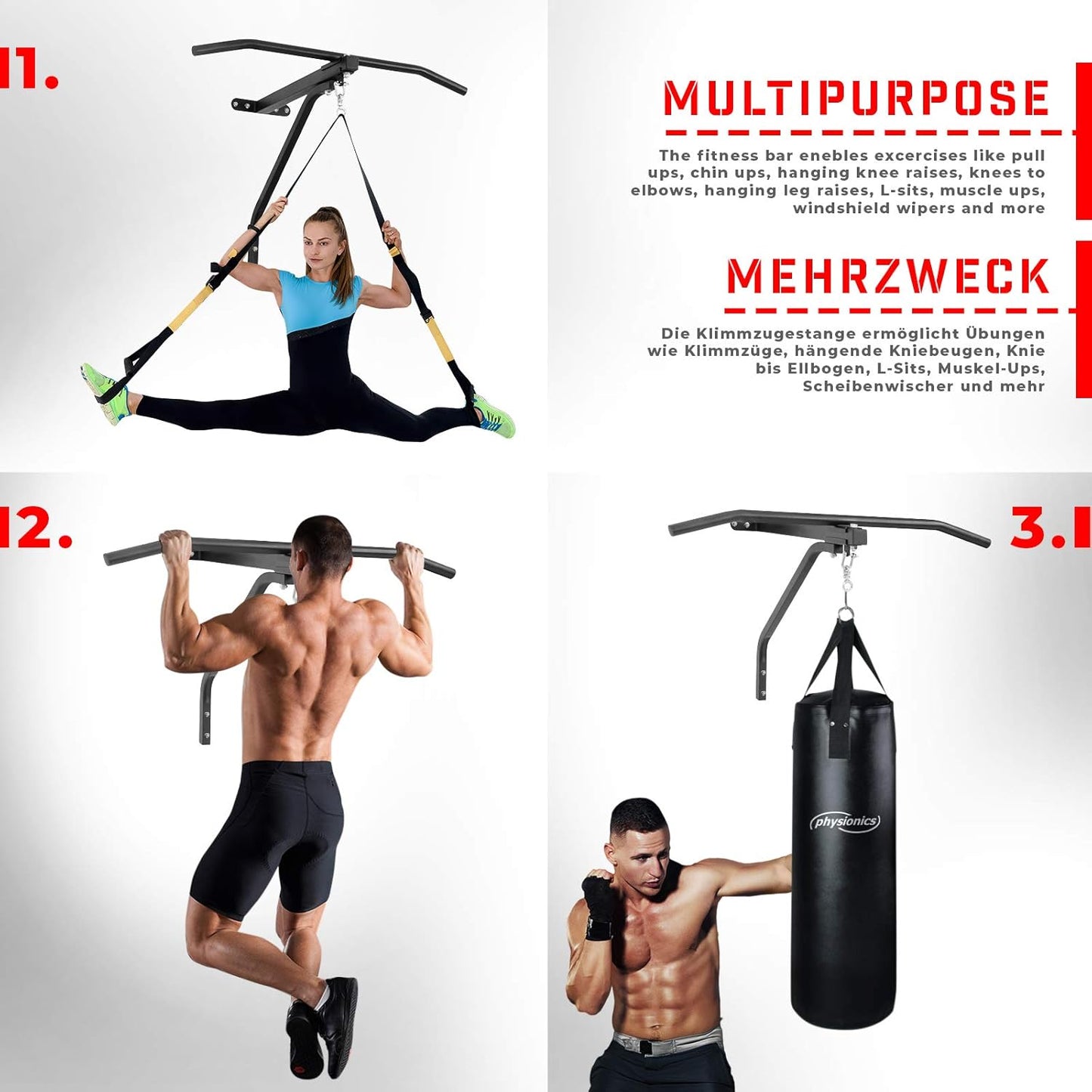 Klimmzugstange mit Boxsack Wandhalterung