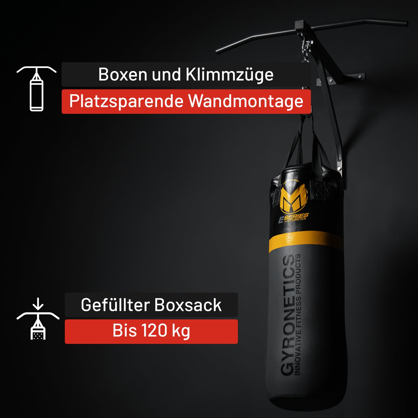 Boxsack E-Series 80 cm mit Klimmzugstange zur Wandbefestigung