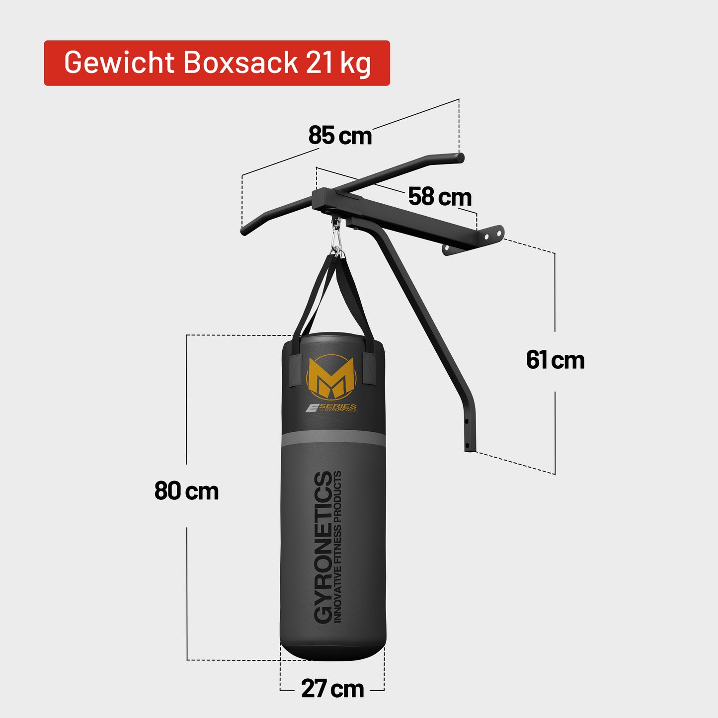 Boxsack E-Series 80 cm mit Klimmzugstange zur Wandbefestigung