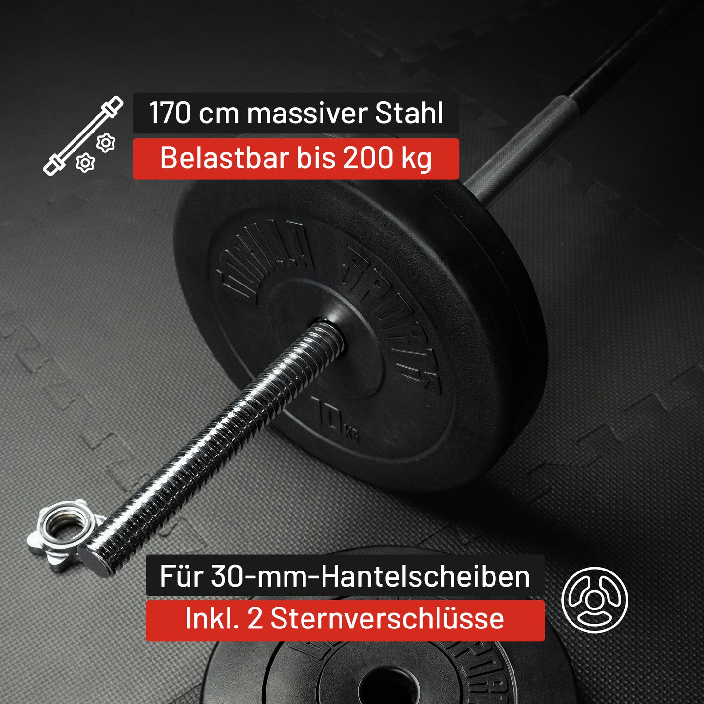 Langhantel 170 cm mit Sternverschlüssen