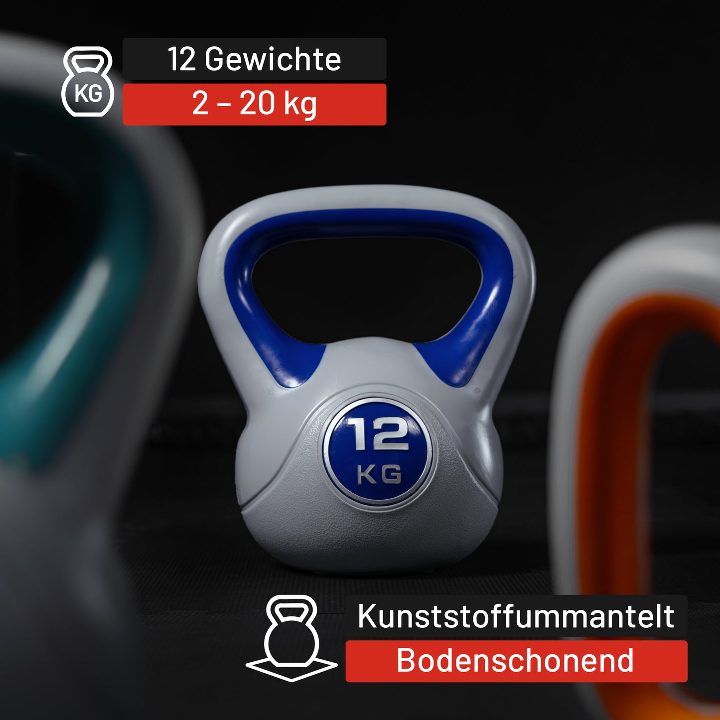 Kettlebell Kunststoff grau 2 - 20 kg