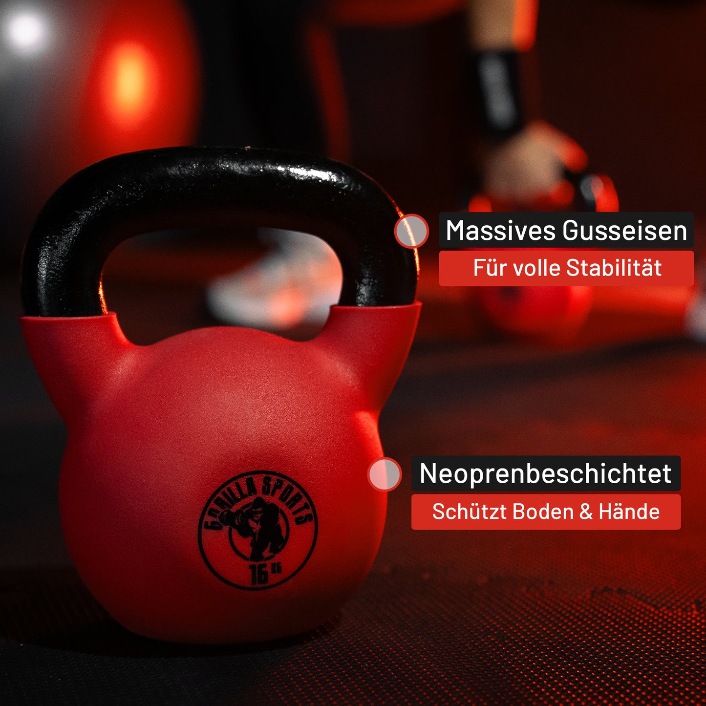 Kettlebell Gusseisen Neopren rot 2 - 32 kg