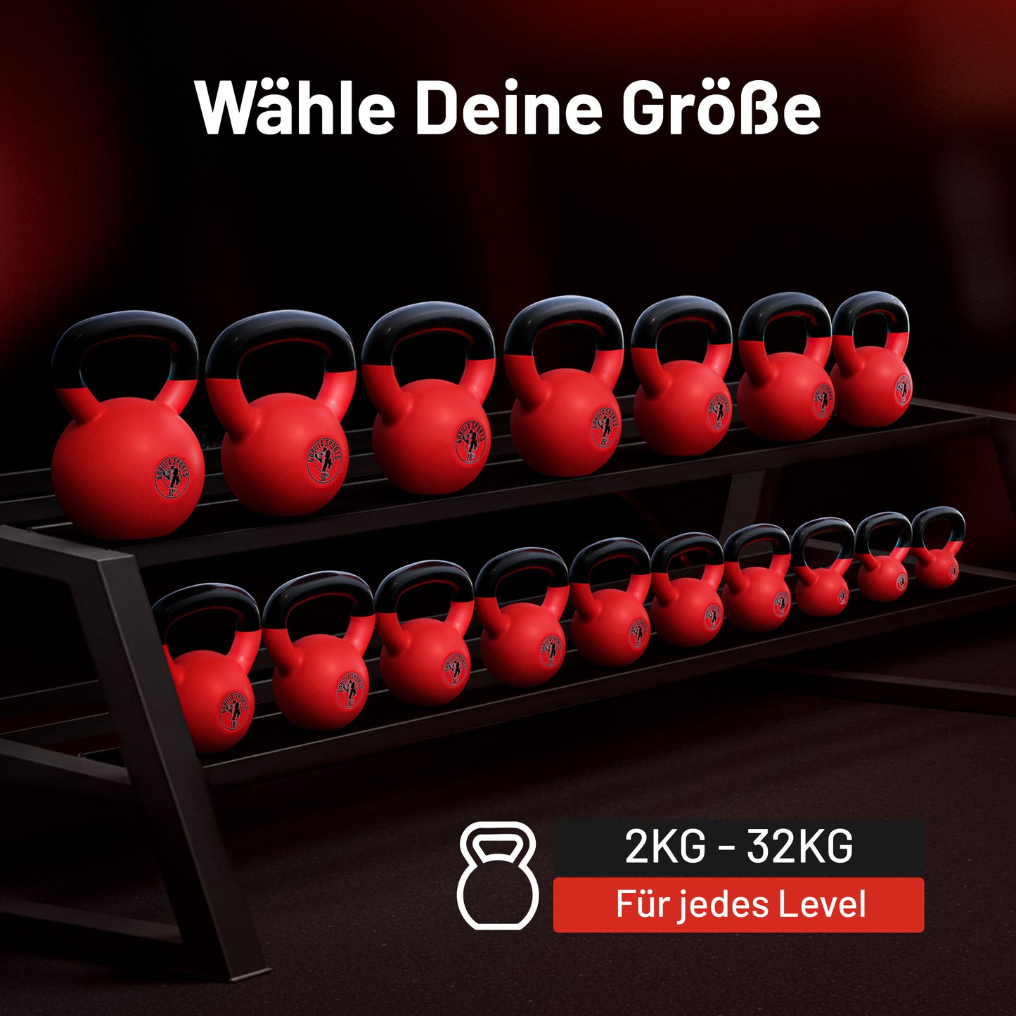 Kettlebell Gusseisen Neopren rot 2 - 32 kg