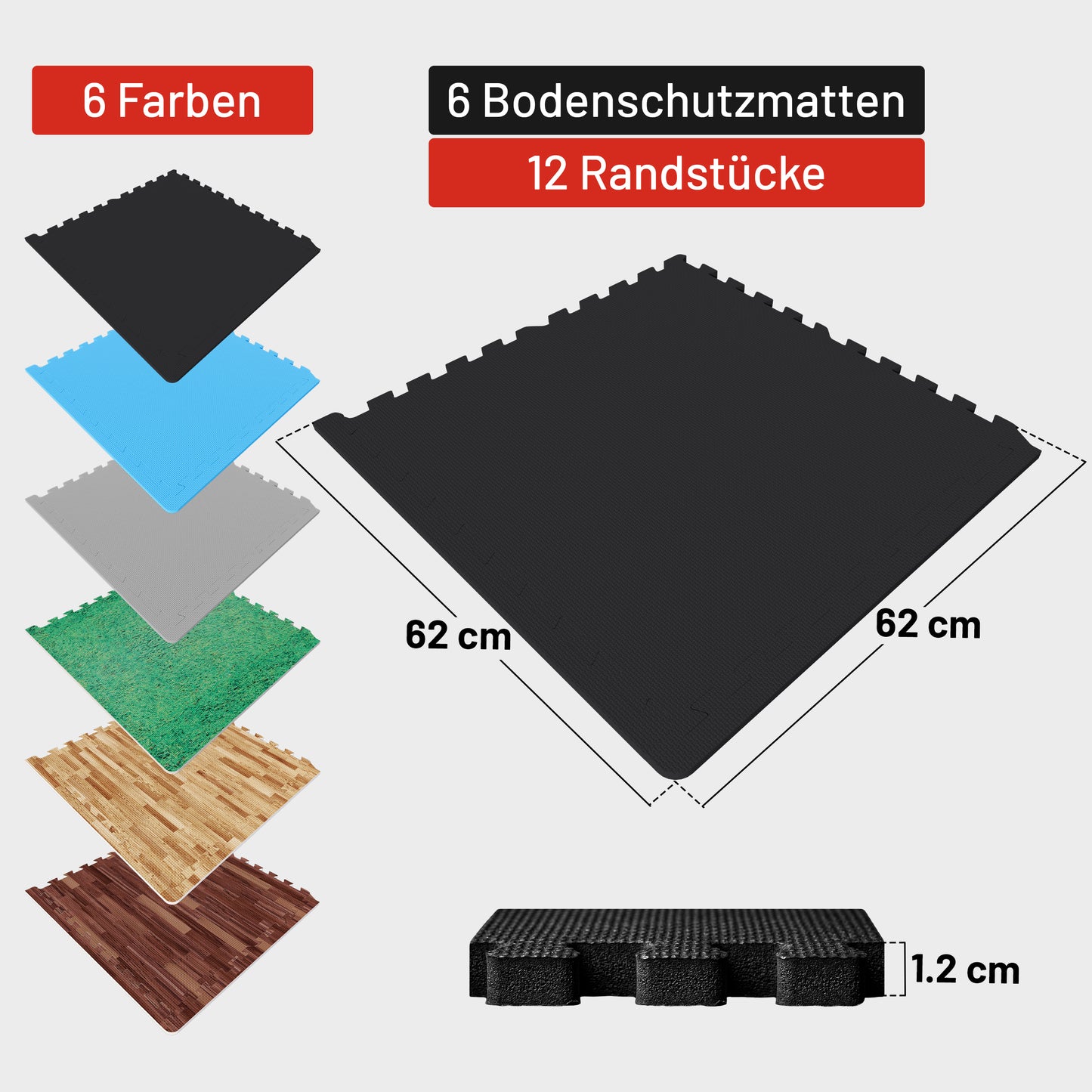Schutzmattenset mit 6 Teilen + Endstücken