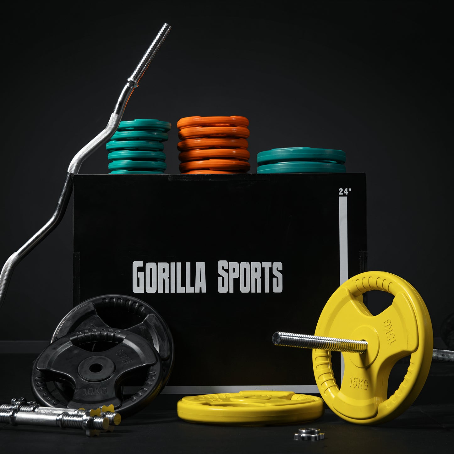 Langhantel Set Gummi Gripper 108 kg mit Verschlüssen