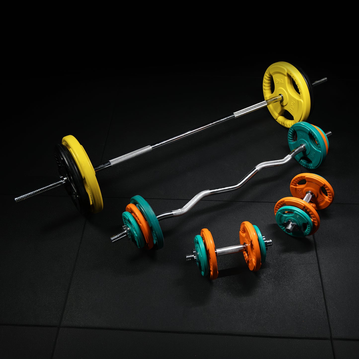 Langhantel Set Gummi Gripper 108 kg mit Verschlüssen