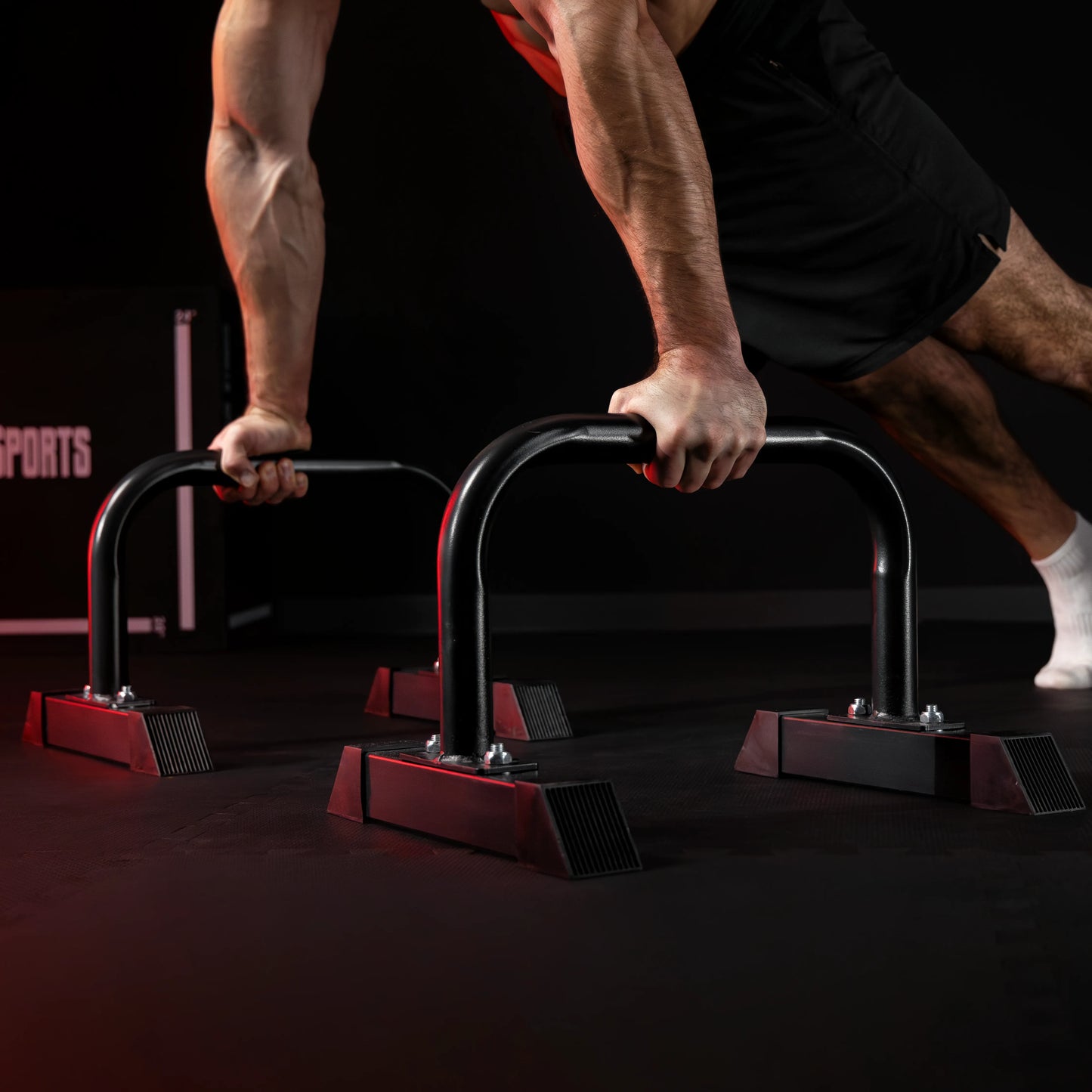 Push Up Parallettes Schwarz/Blau/Rot - Gorilla Sports DE