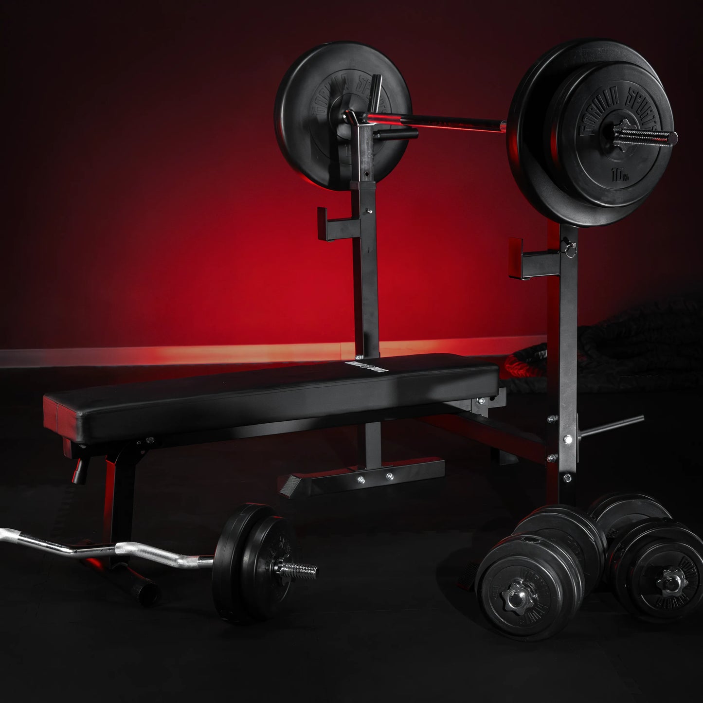 Hantelbank mit Ablage inkl. Hantelset - Gorilla Sports DE